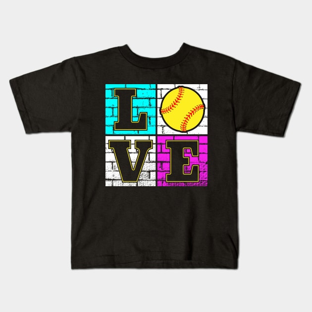 Love softball for softball players and softball fans Kids T-Shirt by angel